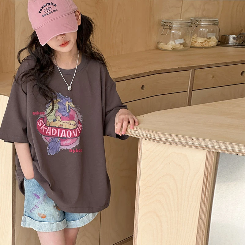 K26092韩国童装女童短袖T恤2025夏装新款儿童宽松上衣夏天体恤潮t