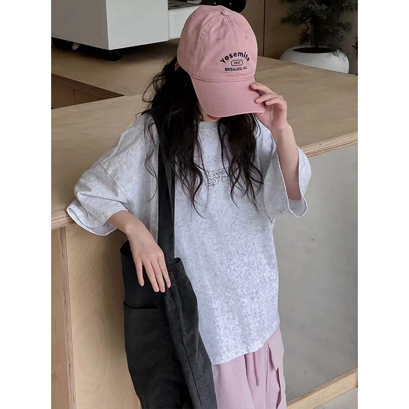 K26715高端扎染女大童夏装短袖T恤儿童上衣2025新款宽松半袖韩版t
