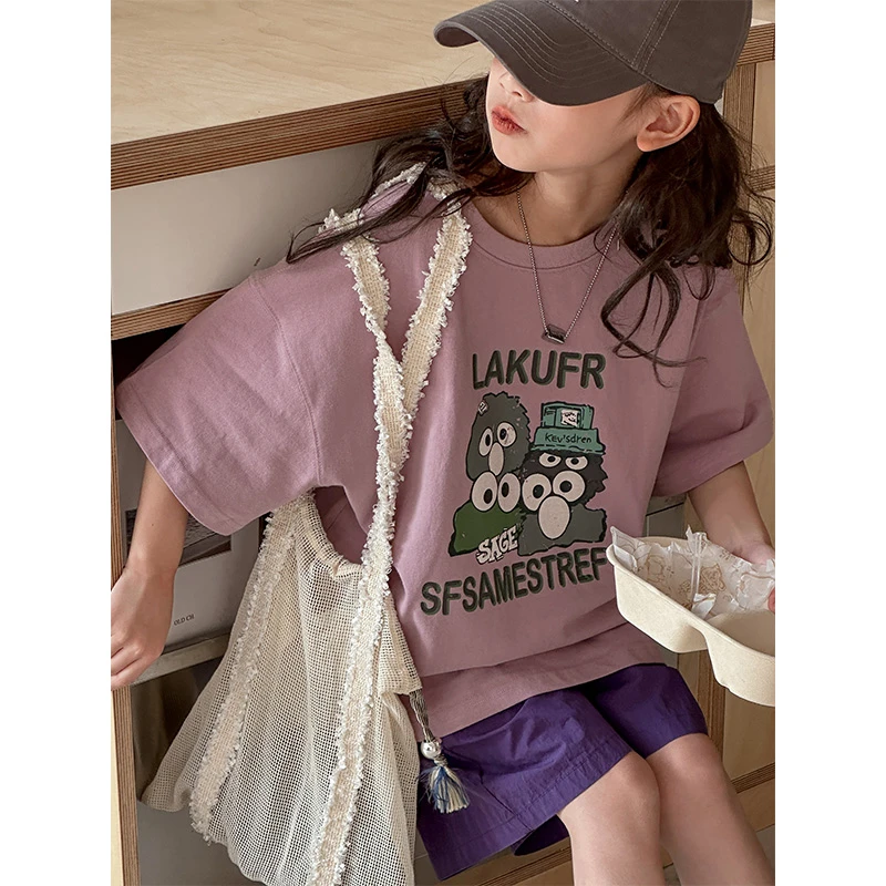 K26007童装女童2025新款夏装短袖儿童T恤洋气春夏装休闲上衣t圆领