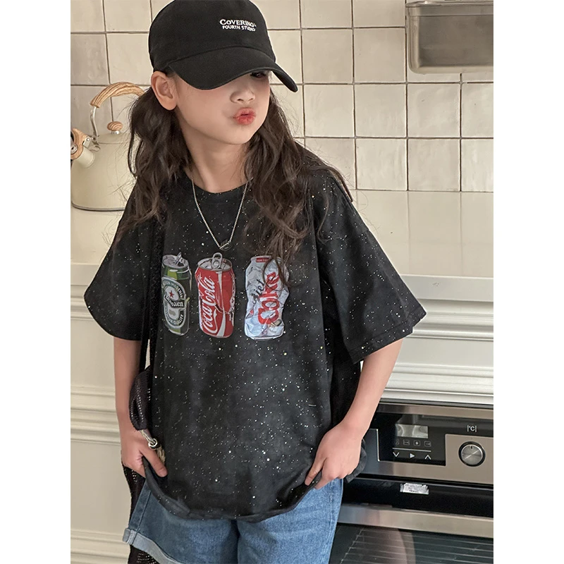 K25949亮片女童夏装短袖T恤2025新款儿童上衣女大童春夏打底衫潮t