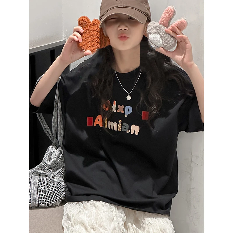 K26706女童短袖T恤2025夏季新款儿童上衣宽松半袖衣服夏装体恤潮t