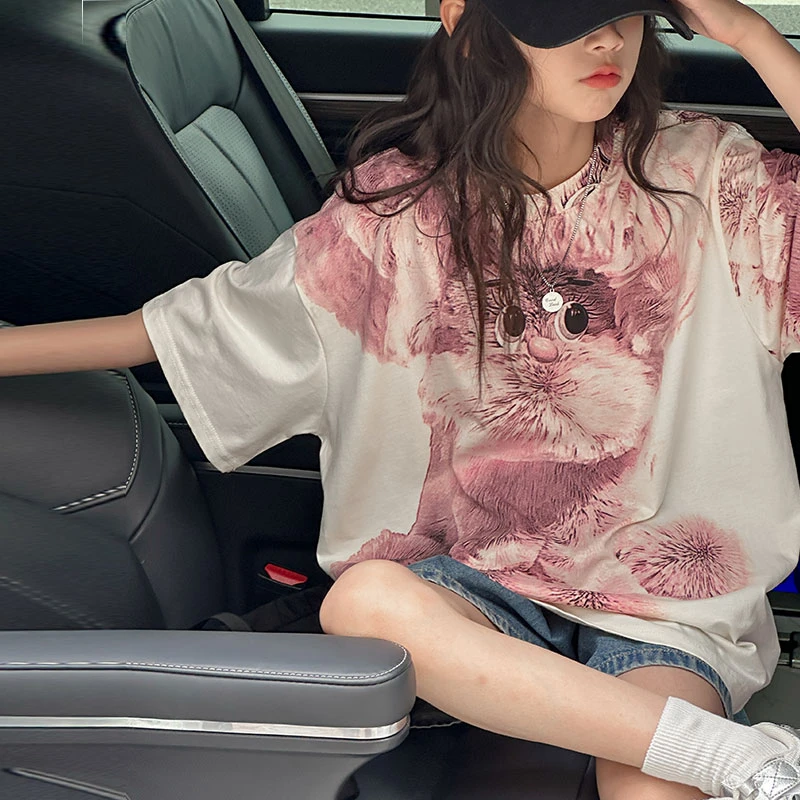 K26632直喷女童短袖T恤2025夏装新款儿童宽松上衣大童韩版半袖潮t