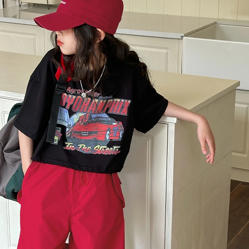 K26112韩国童装女童夏装短袖T恤2025新款儿童短款上衣夏宽松打底t