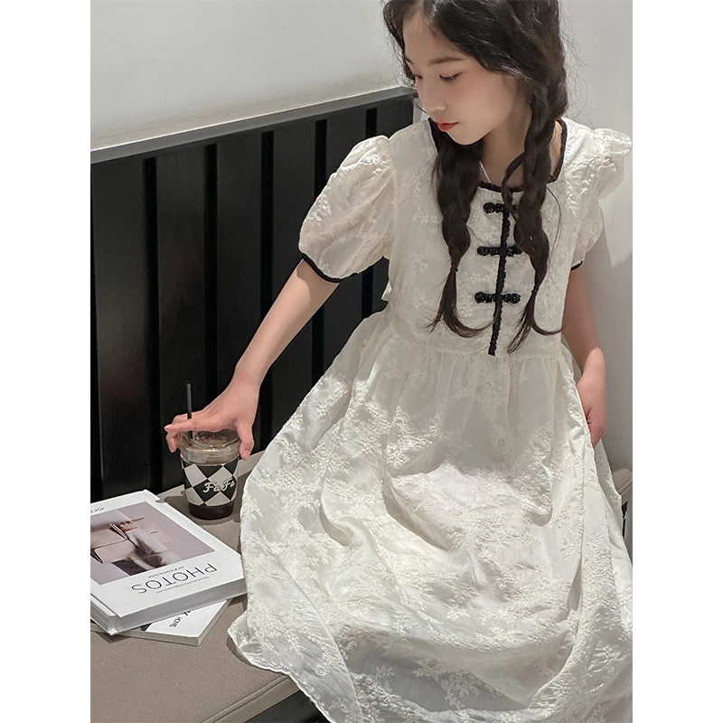 K26313蕾丝刺绣提花女童夏装连衣裙2025新款裙子短袖高端公主裙潮