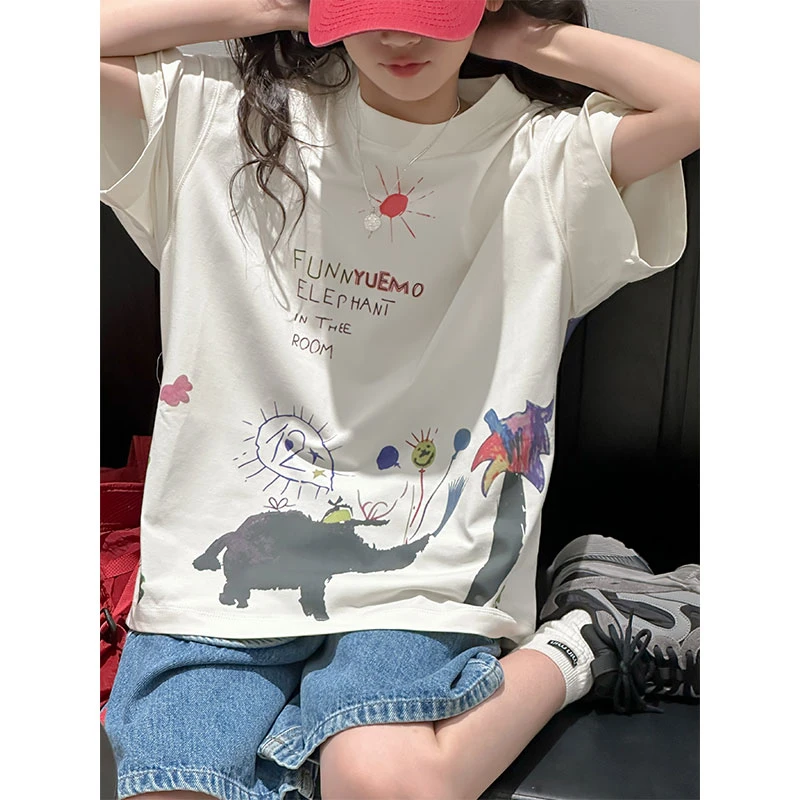 K26756韩国童装女童夏季短袖T恤2025新款儿童洋气上衣百搭半袖薄t