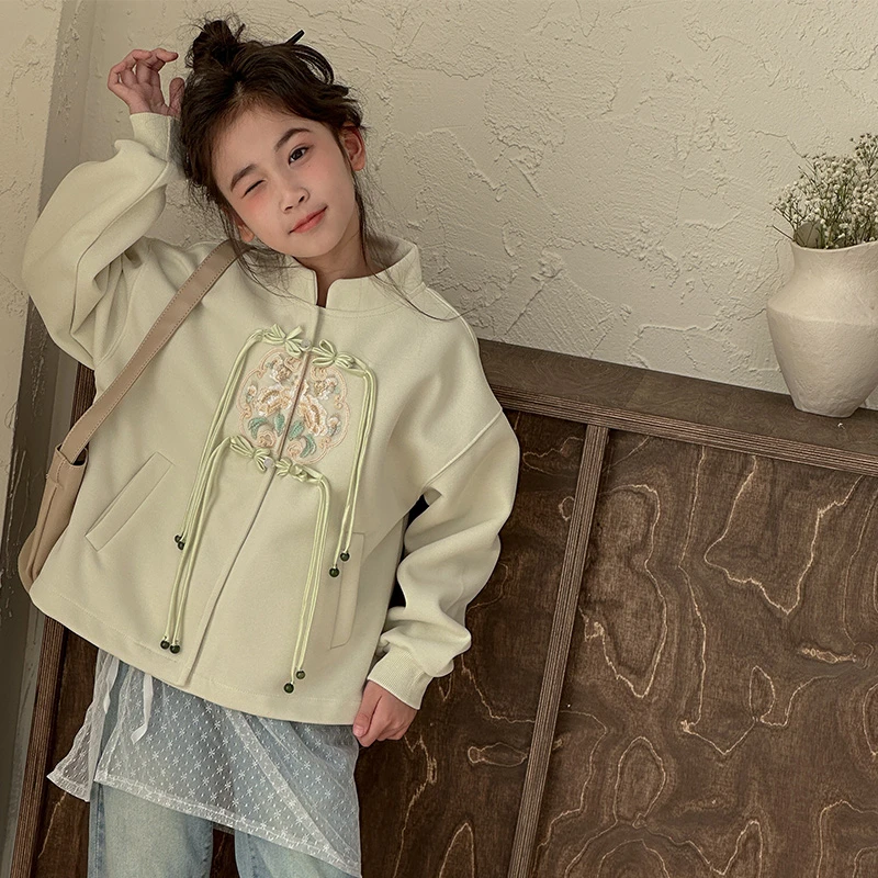 K26117绣花女童新中式春装外套2025新款儿童洋气上衣春秋款宽松潮