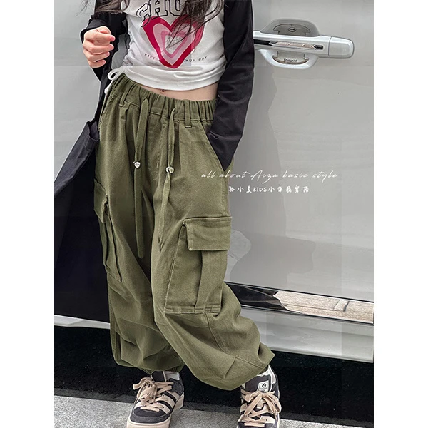 K24211韩国童装女童工装裤子儿童春装休闲裤新款春秋洋气宽松长裤