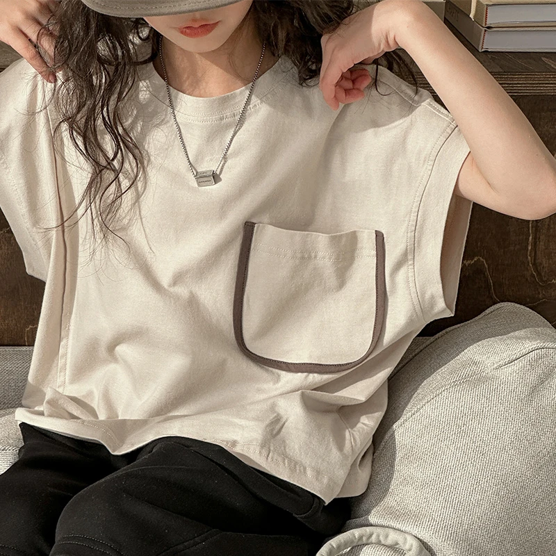 K26167韩国女童短袖T恤2025夏装新款儿童洋气上衣春夏天简约服装t