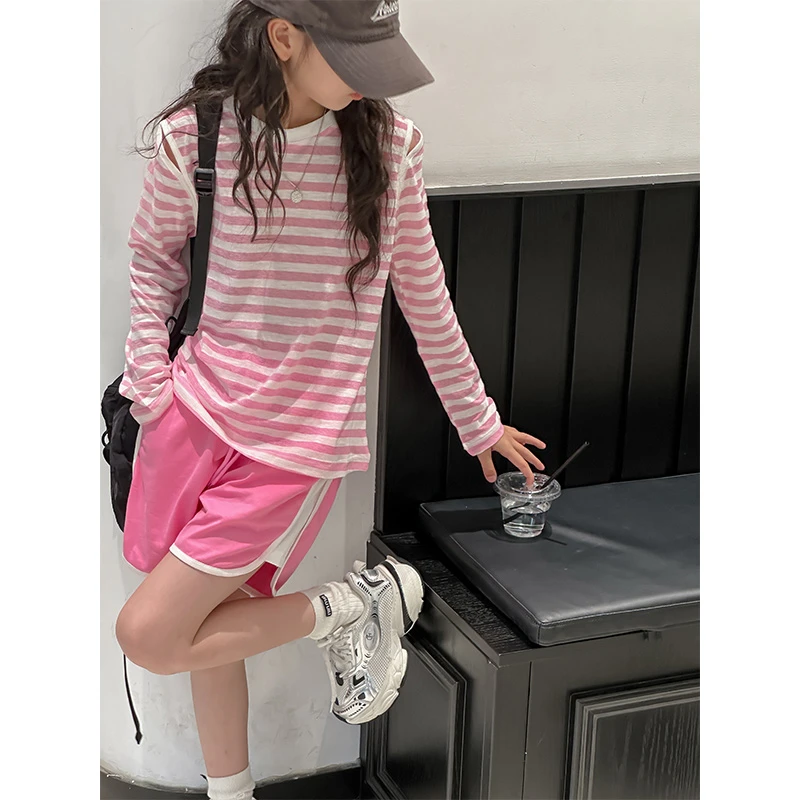 K26784女童夏季空调衫套装2025新款儿童上衣短裤两件套女孩衣服