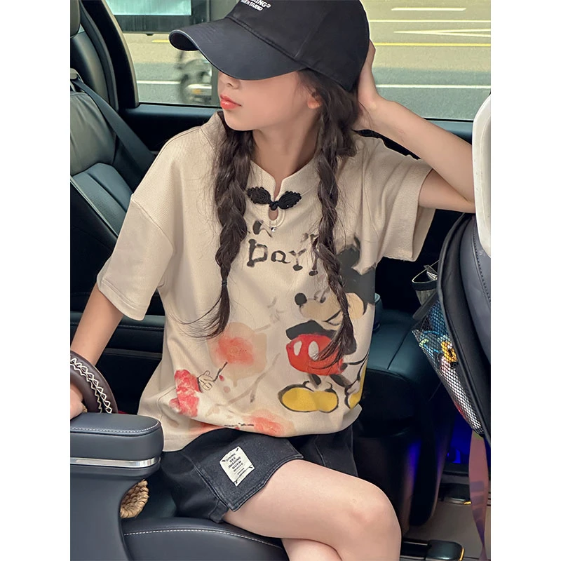 K26221中式国风水墨画女童短袖T恤儿童上衣夏季新款2025衣服薄t潮