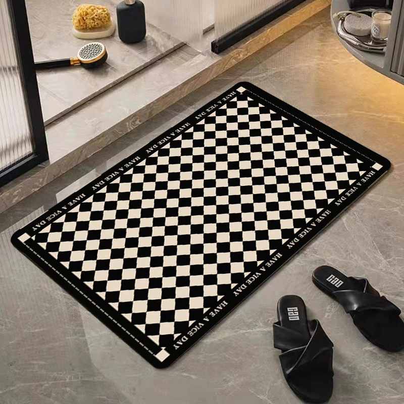 棋盘格软硅藻泥卫生间浴室吸水地垫洗手间门垫卧室门口防滑脚垫
