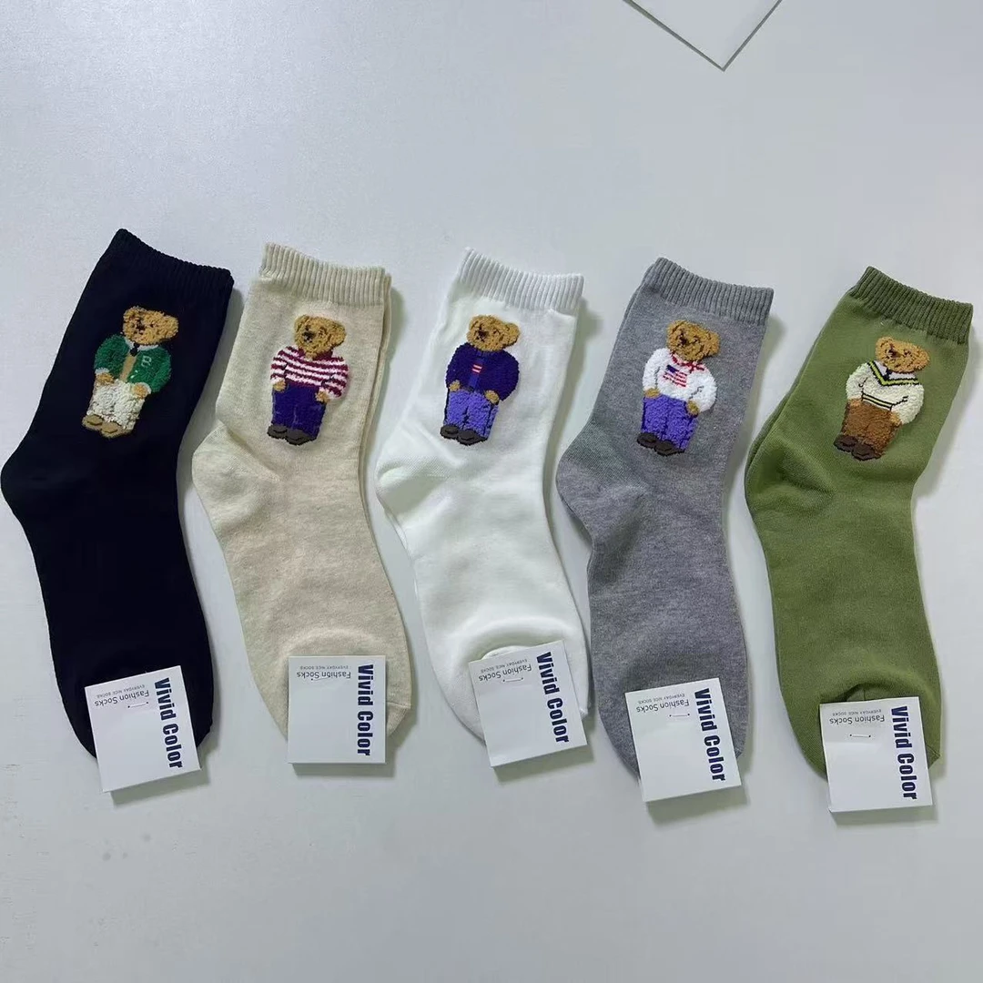 然宝家韩国东大门vividcoior春季可爱植绒大熊卡通女款棉袜
