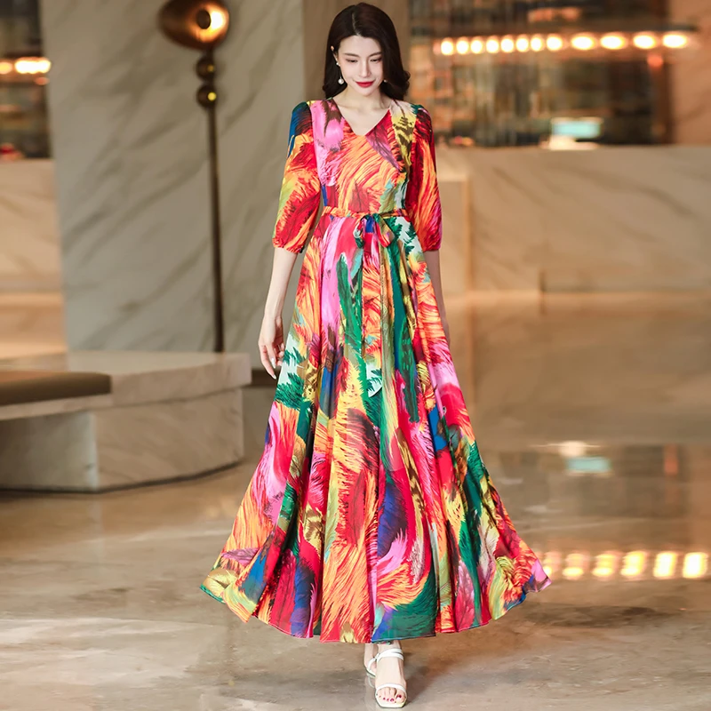 波西米亚连衣裙女民族风新款修身时尚显瘦高级感沙滩裙及脚踝2418