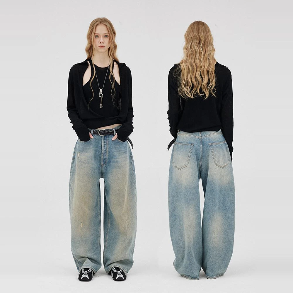 COCONUT PLAM  Oversized Rounded手工做旧松男友风牛仔裤