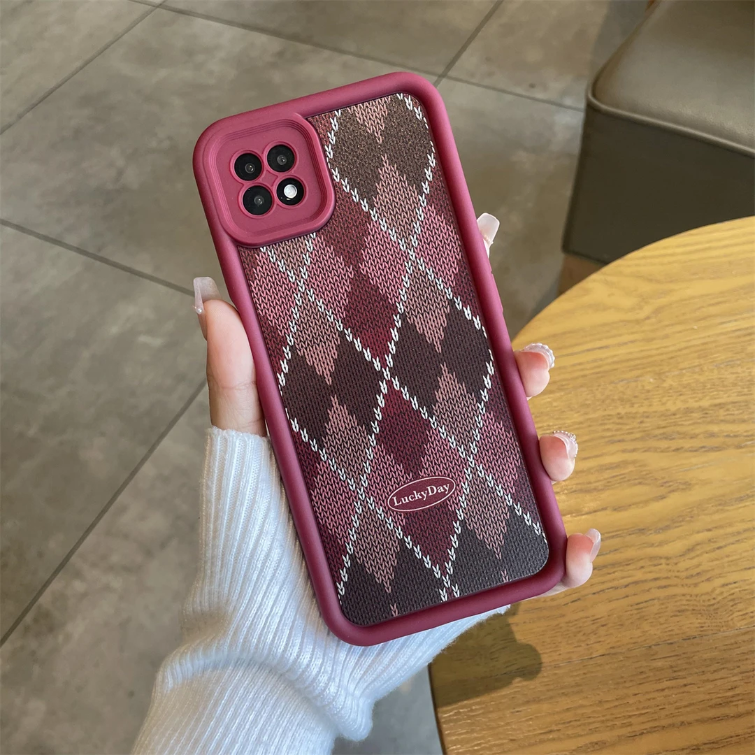 适用于OPPO A72拼色菱格纹手机壳防摔天眼阶梯复古小众保护壳时尚