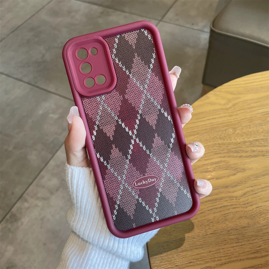 适用于OPPO A52拼色菱格纹手机壳防摔天眼阶梯复古小众保护壳时尚