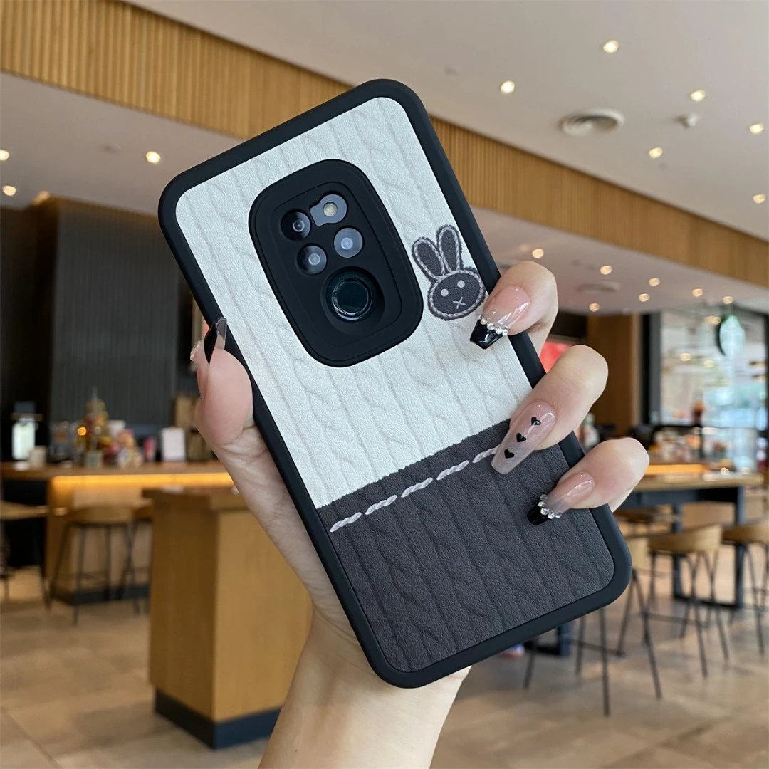 适用于华为mate20-贴皮兔子毛衣【黑色】-全包防摔硅胶软壳