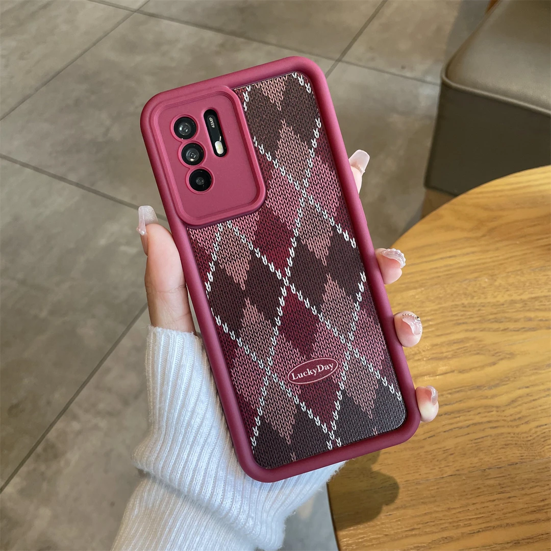 适用于OPPO A95拼色菱格纹手机壳防摔天眼阶梯复古小众保护壳时尚