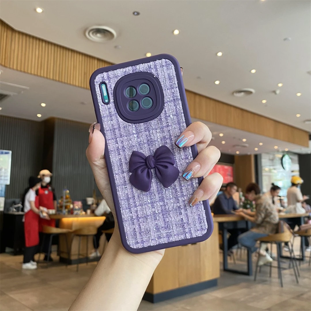 适用于华为mate30-小胖妞针织蝴蝶结【紫色】全包防摔硅胶软壳