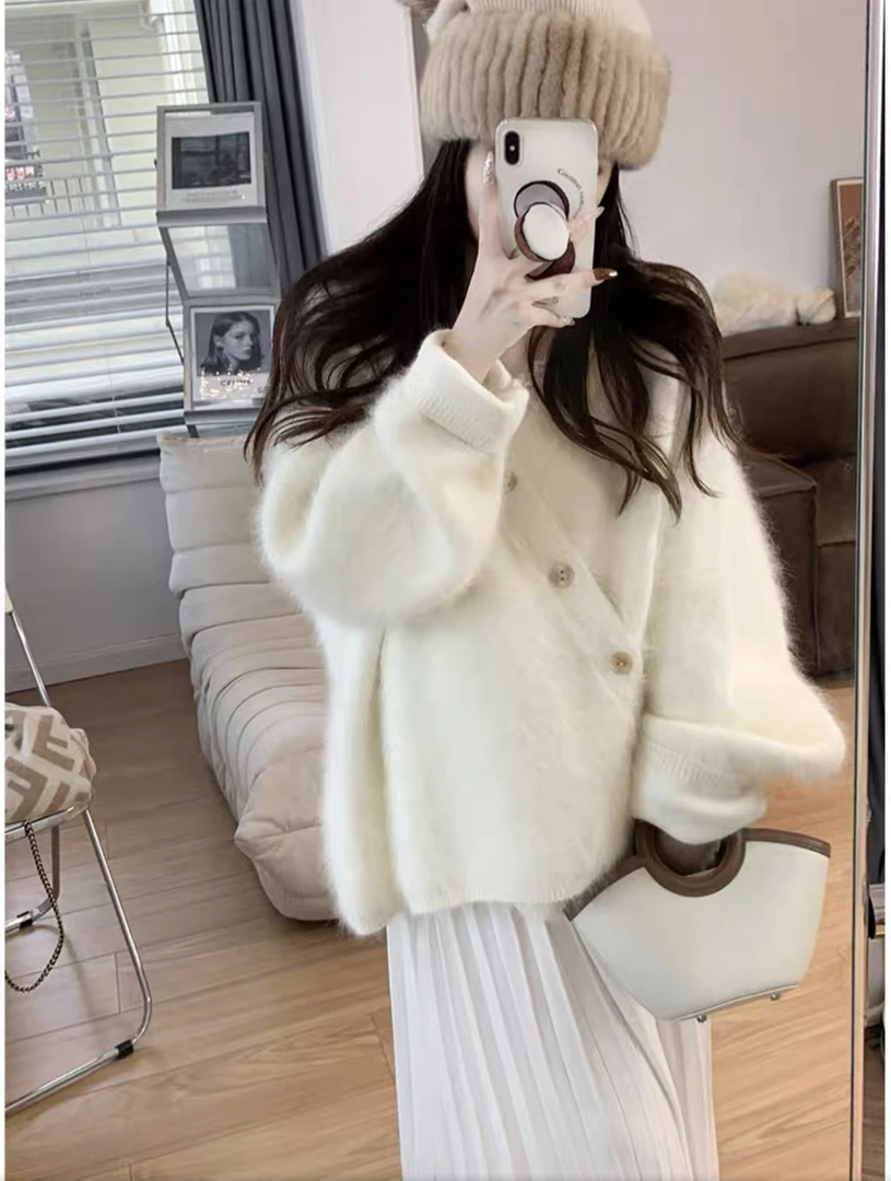 【YAOYAO家】新款高级感长毛浣熊绒开衫女装加厚针织外套