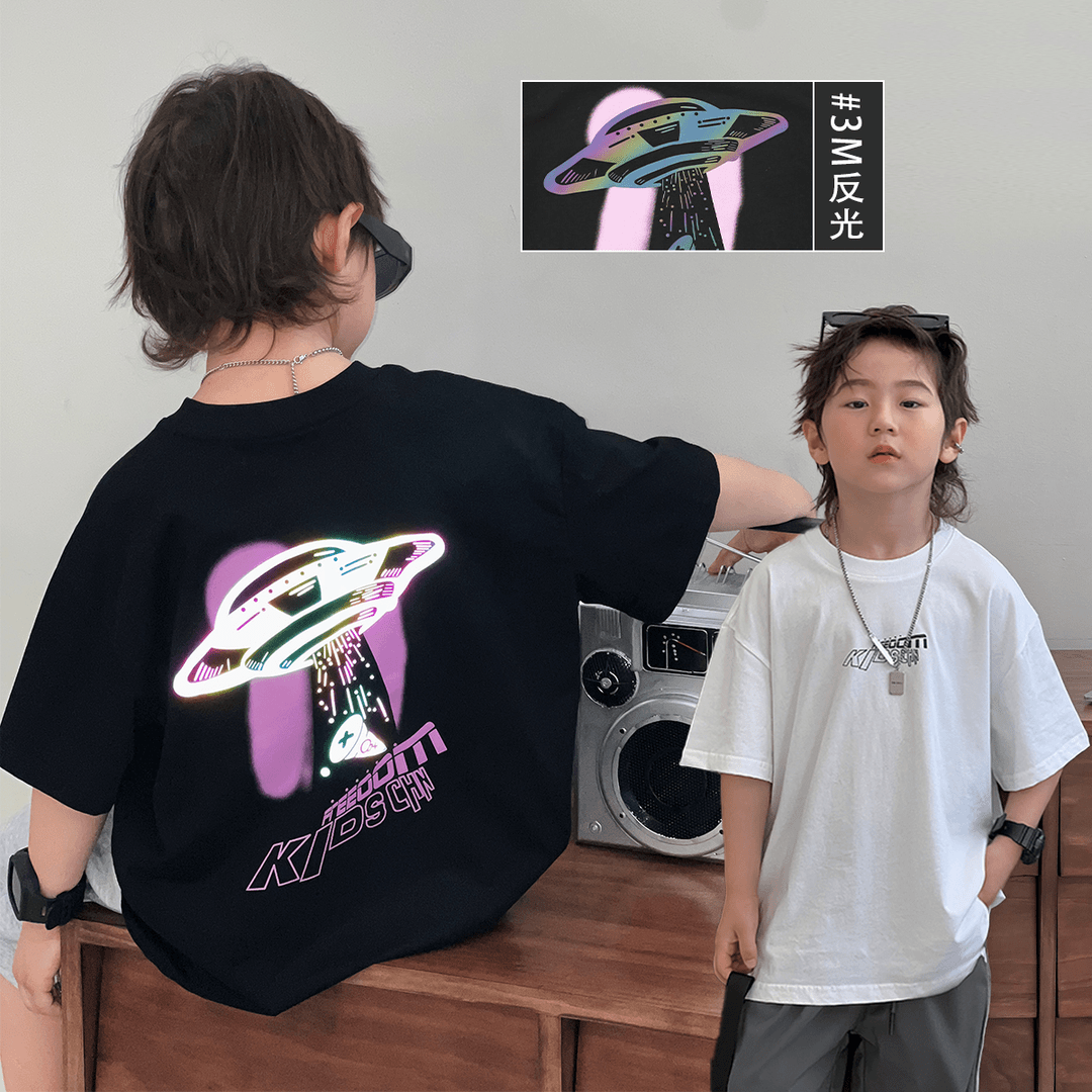 男童夏装T恤短袖2024新款反光半袖中大童宽松五分袖儿童上衣99633