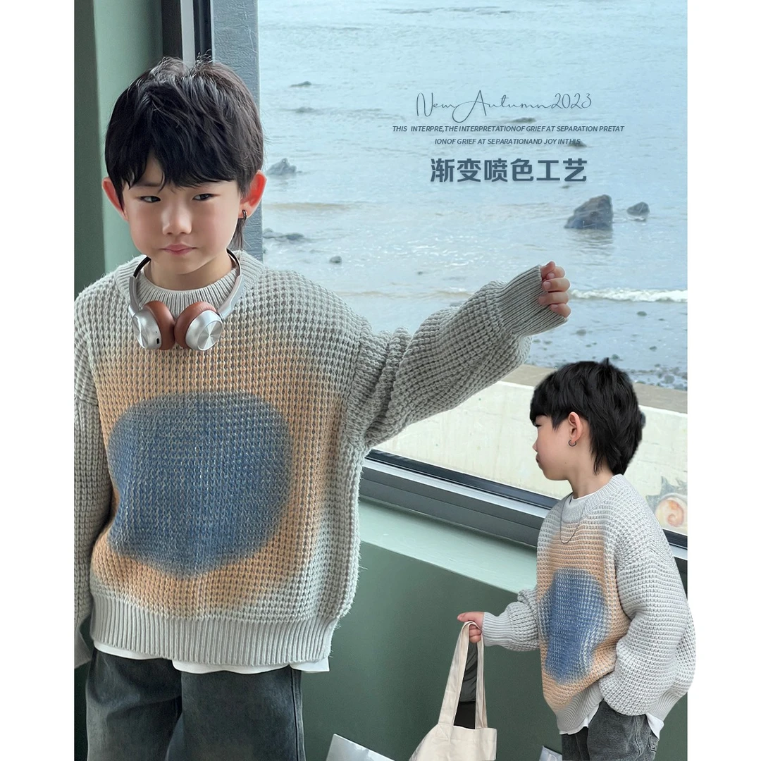 男童毛衣2023秋季新款中大童针织套头衫渐变上衣儿童外套潮M9303