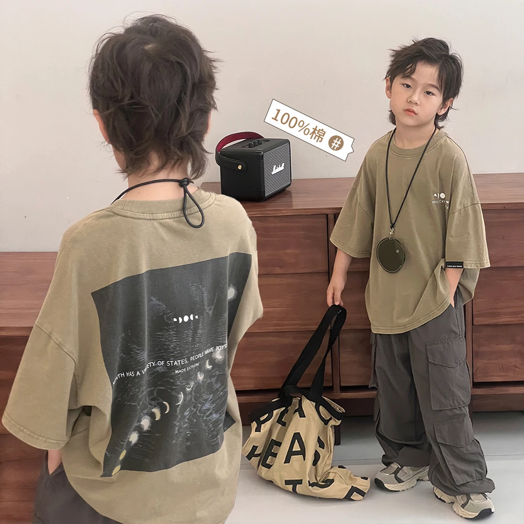 男童T恤短袖2024夏季新款圆领休闲半袖儿童洋气宽松宝宝上衣32149