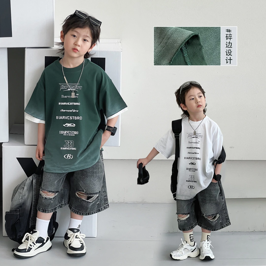 男童短袖T恤夏季新款自制潮牌洋气上衣薄男孩印花儿童半袖TY02751
