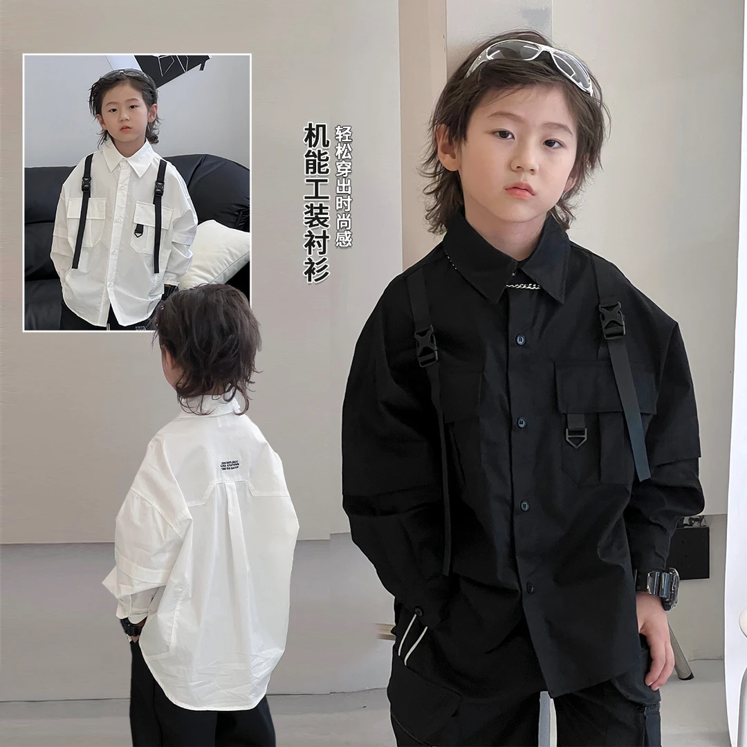 男童衬衫自制秋季洋气工装中大童帅气外套儿童潮流衬衣酷TY02716