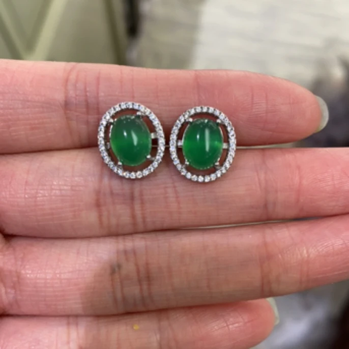 天然玉髓s925银镶嵌耳钉