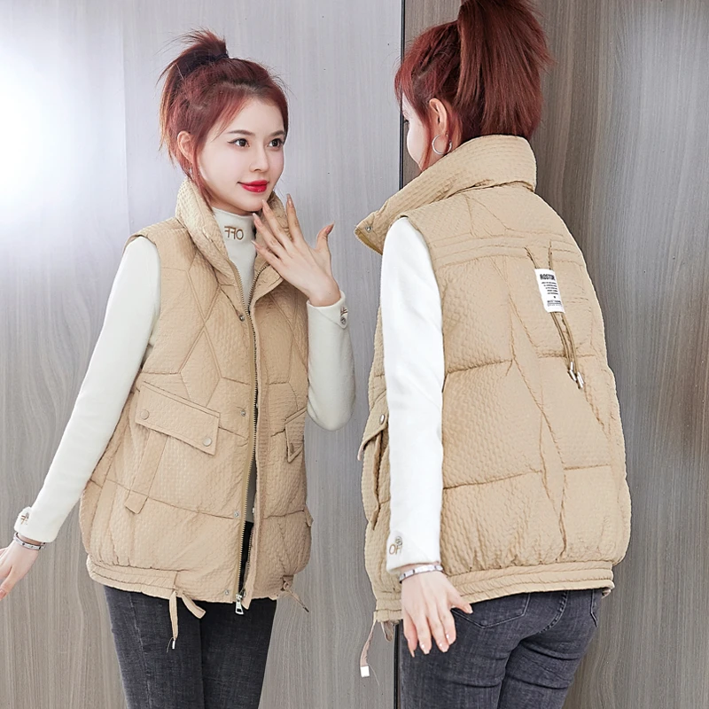 棉马甲女2024秋冬新款网红爆款宽松加厚外穿宽肩纯色棉背心外套