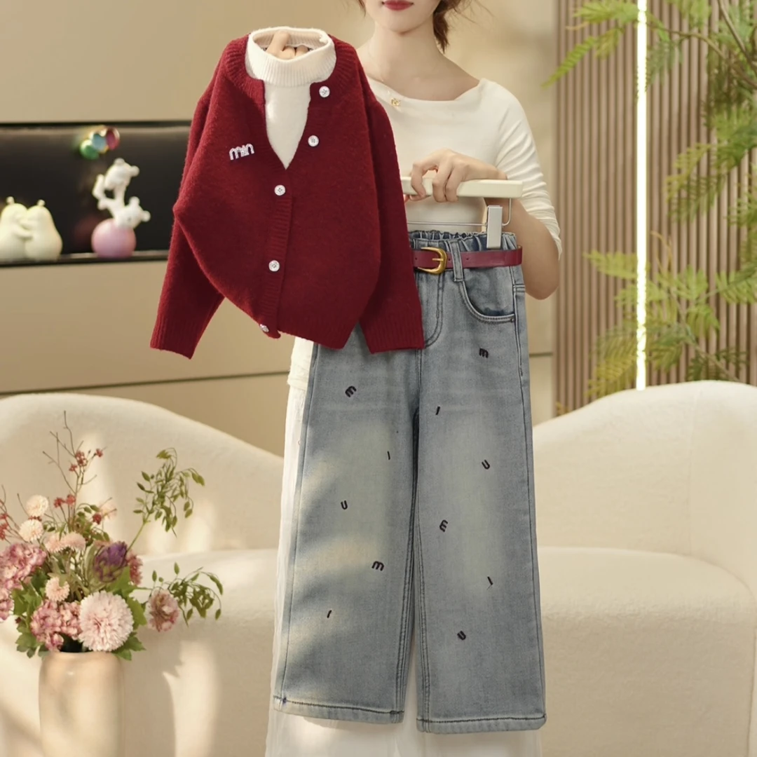boboe/波波鹅2024秋季新款时尚连帽针织衫上衣+加绒牛仔裤—Y3412
