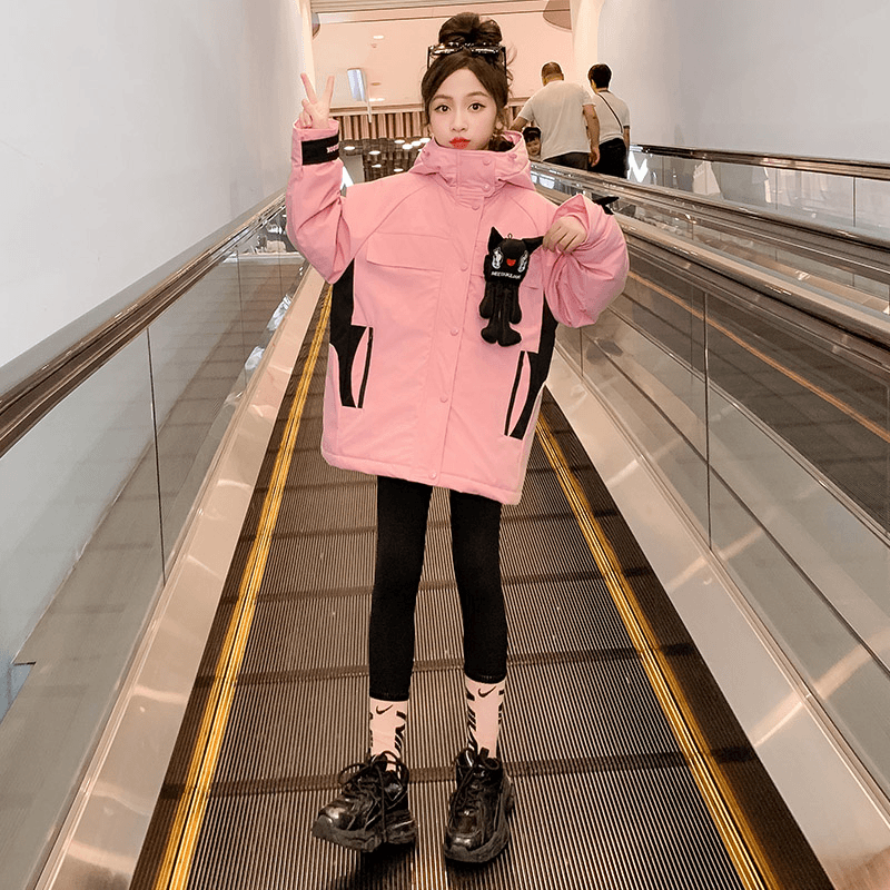 女童冲锋衣外套秋冬装2023新款洋气儿童装加绒加厚冬季派克服上衣