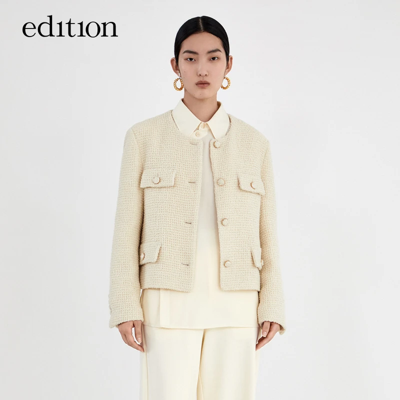 【商场同款】edition小香风毛呢外套女秋新款花呢上衣#EBB3COT006