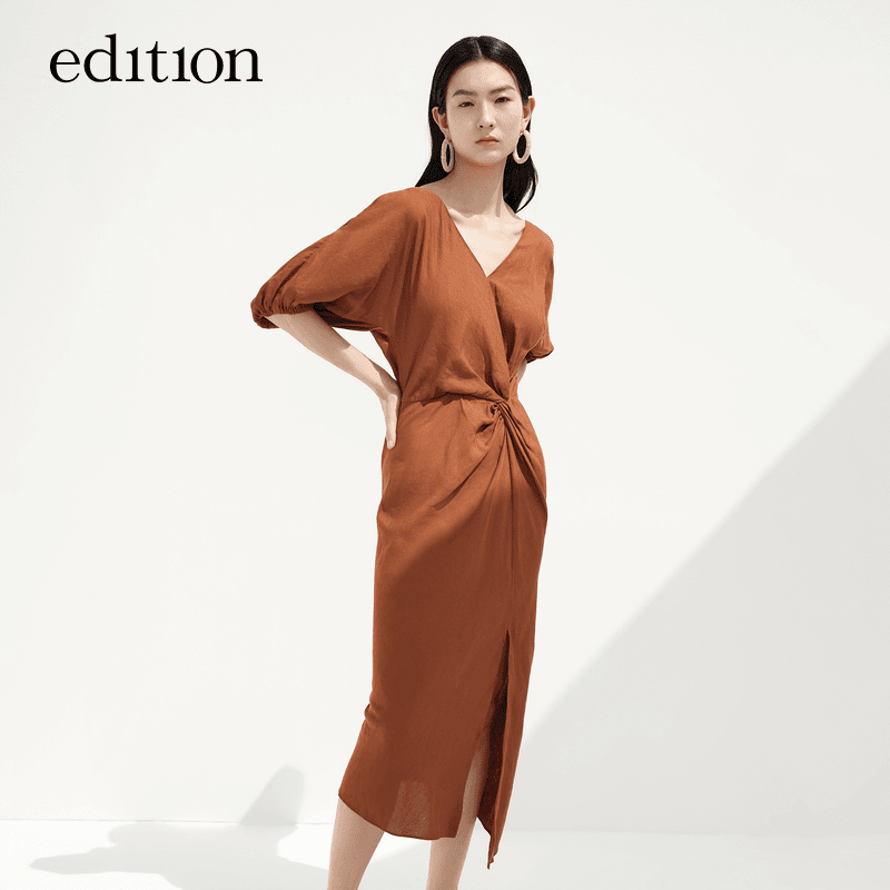 edition度假风立裁收腰连衣裙夏新款小众气质开衩裙子#EBC2DRST45