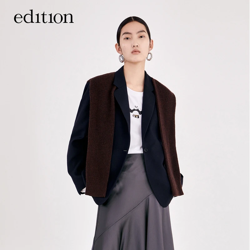 edition毛织拼接西装外套秋款女绅士西装EBB3BLA018#EBB3BLA019