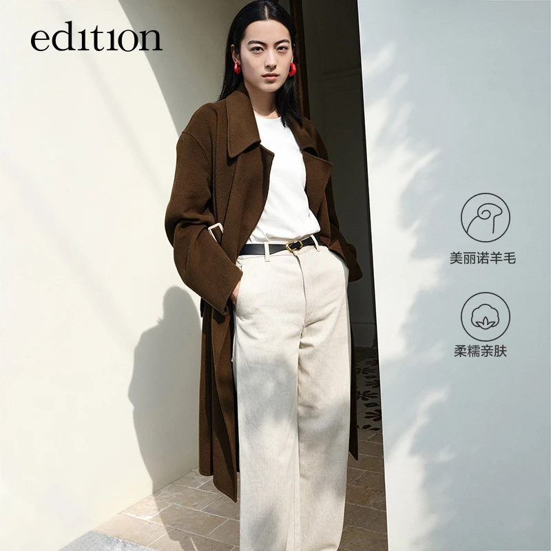 edition雅丹风通勤毛呢大衣女收腰外套羊毛风感波粒#EBA4OVC005