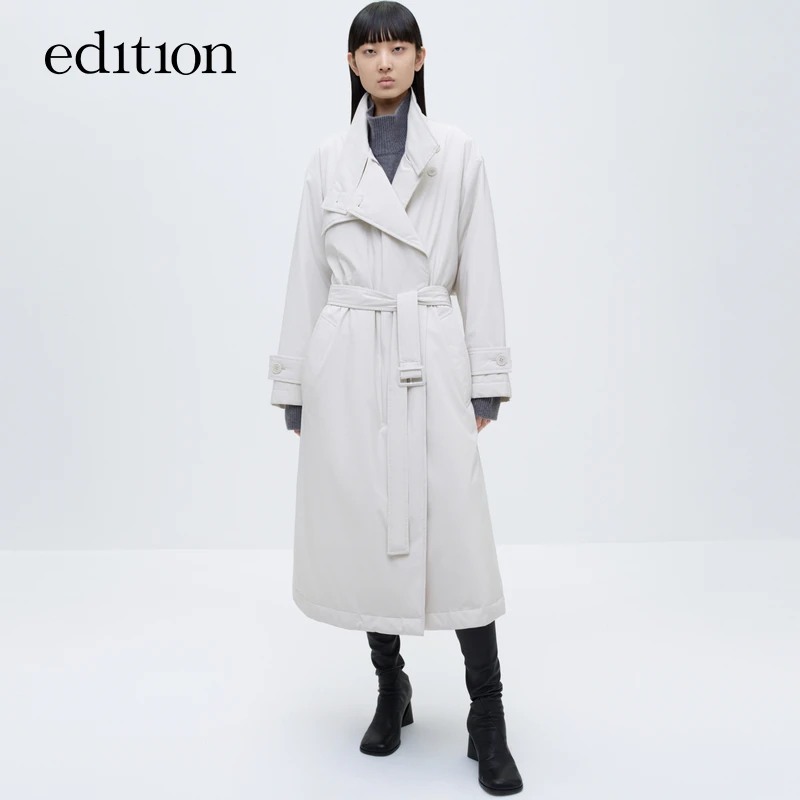 edition冬款羽绒服女风衣式长款收腰鹅绒大衣#EBC4EINT24