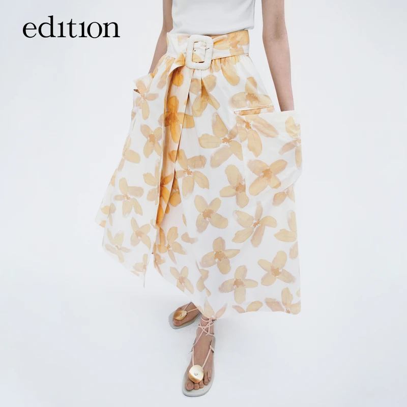 【P系列】edition碎花半裙女款工装口袋腰带长裙#EBB2SKT011