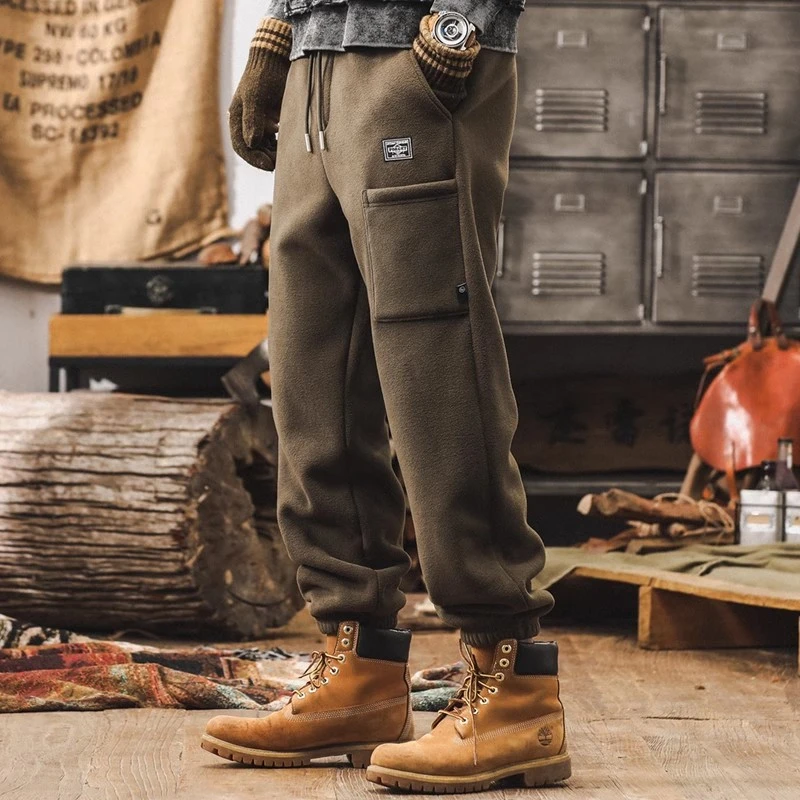 美式复古400g重磅卫裤秋冬季加绒加厚双面摇粒绒休闲裤男士束脚裤