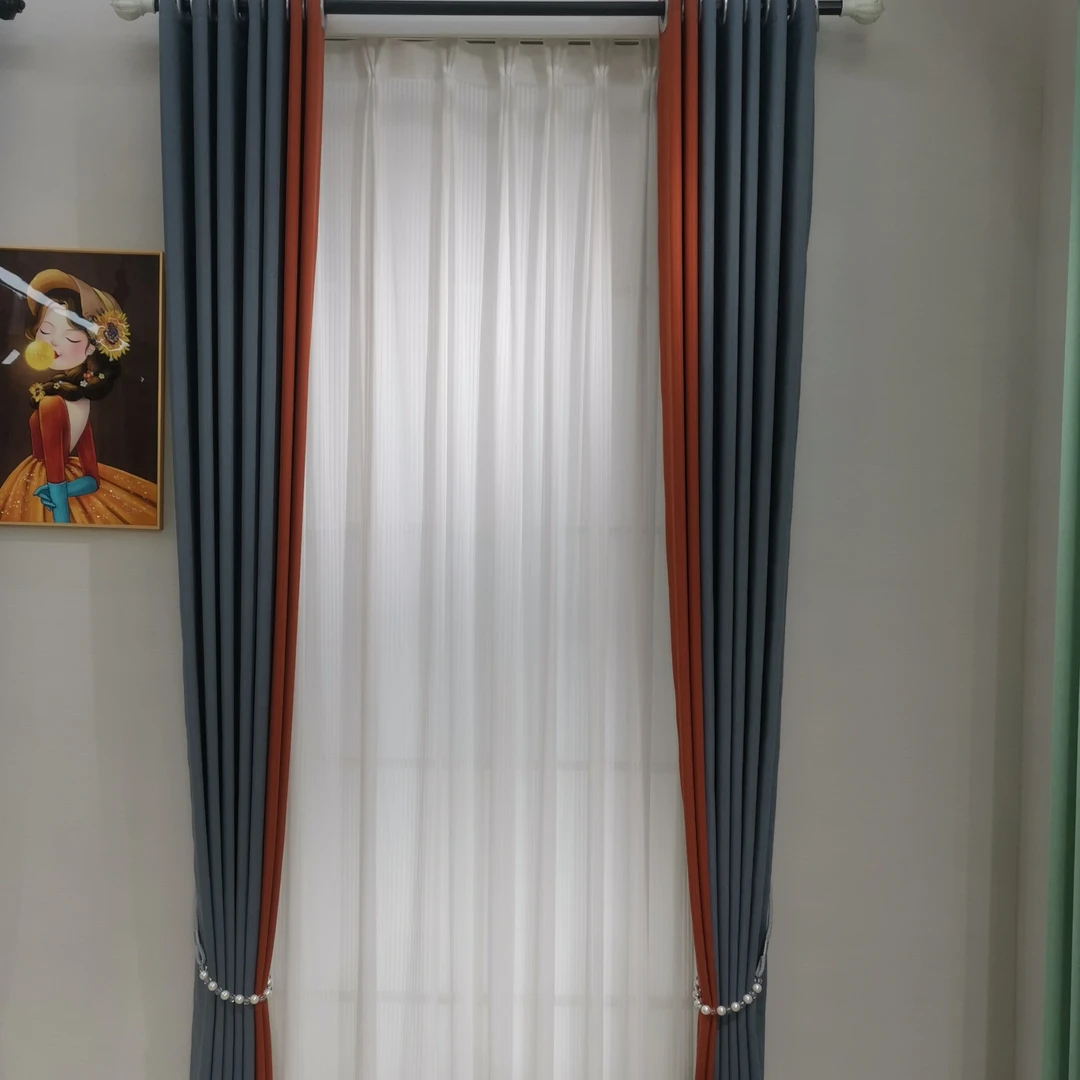 云谷幔，全屋定制款福利窗帘-冰雪奇缘高级灰拼橙红-高档颜色搭配