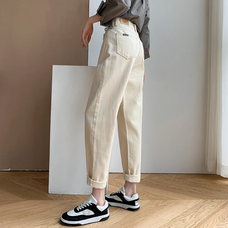 米白色牛仔裤女宽松春季老爹裤春秋2025新款小个子高腰显瘦萝卜裤