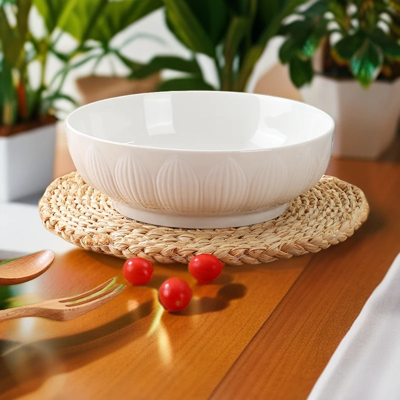 瓷县令【2只装】新莲花9英寸浮雕高颜值汤碗酒店酸菜鱼毛血旺汤盆