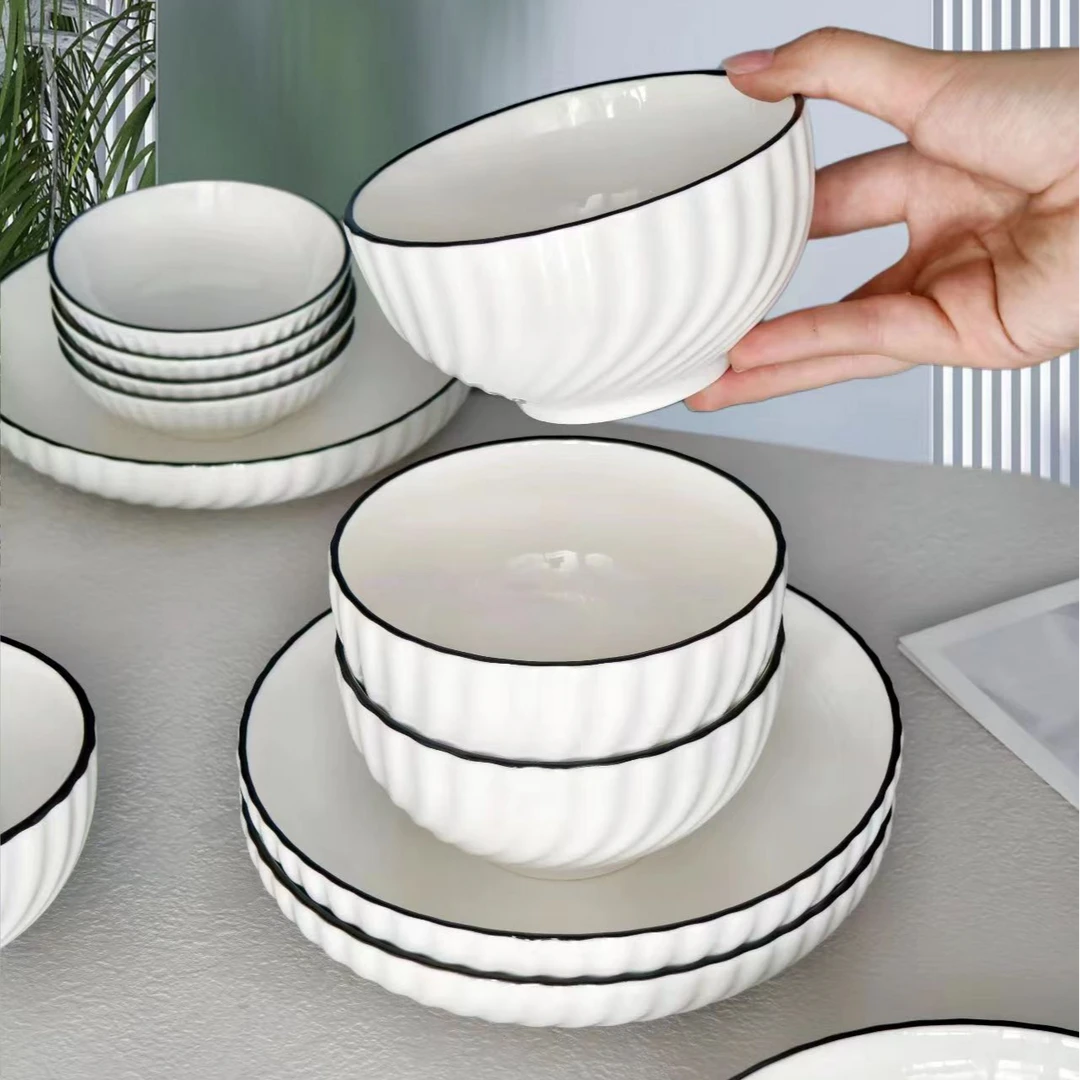 【8件套】高级感简约风玄月四盘四碗创意陶瓷家用吃饭碗情侣餐具