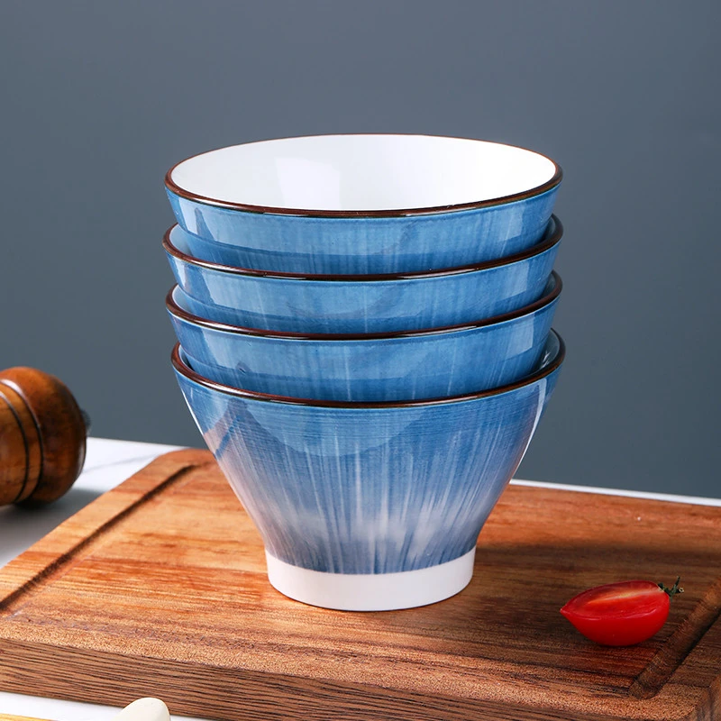 【宠粉福利】渐变星空蓝5英寸斗笠碗4只装釉下彩工艺米饭碗陶瓷