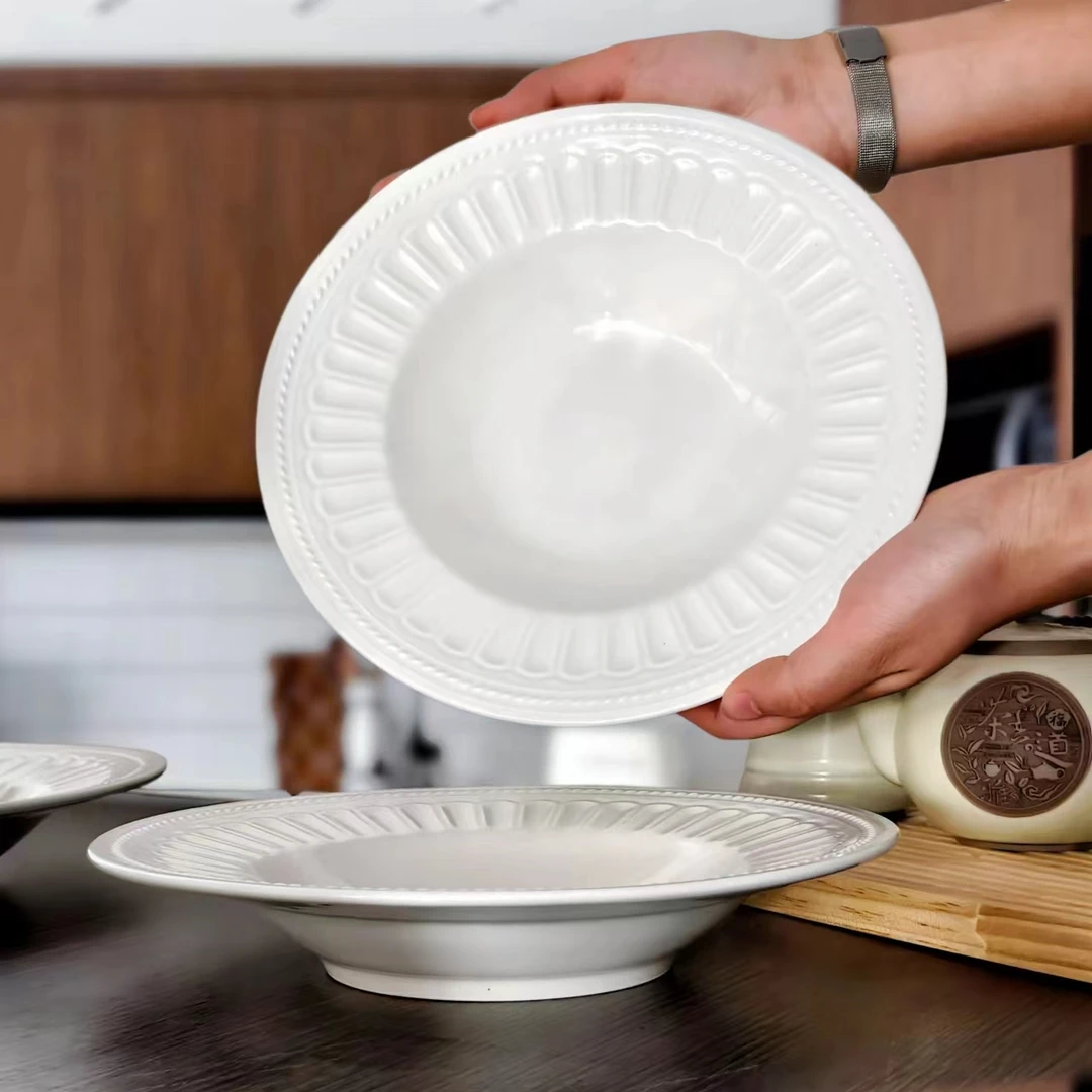 瓷县令8.75英寸纯雅浮光西餐盘牛排盘甜品盘酒店摆盘4只装