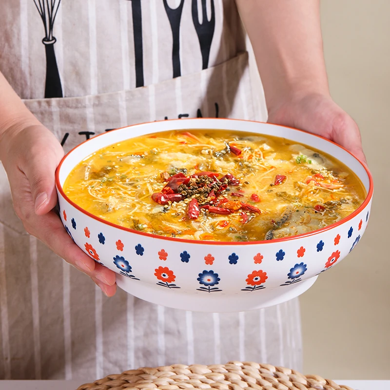 【主播心选】向阳花亮釉9英寸家用大汤碗1只装釉下彩陶瓷加厚