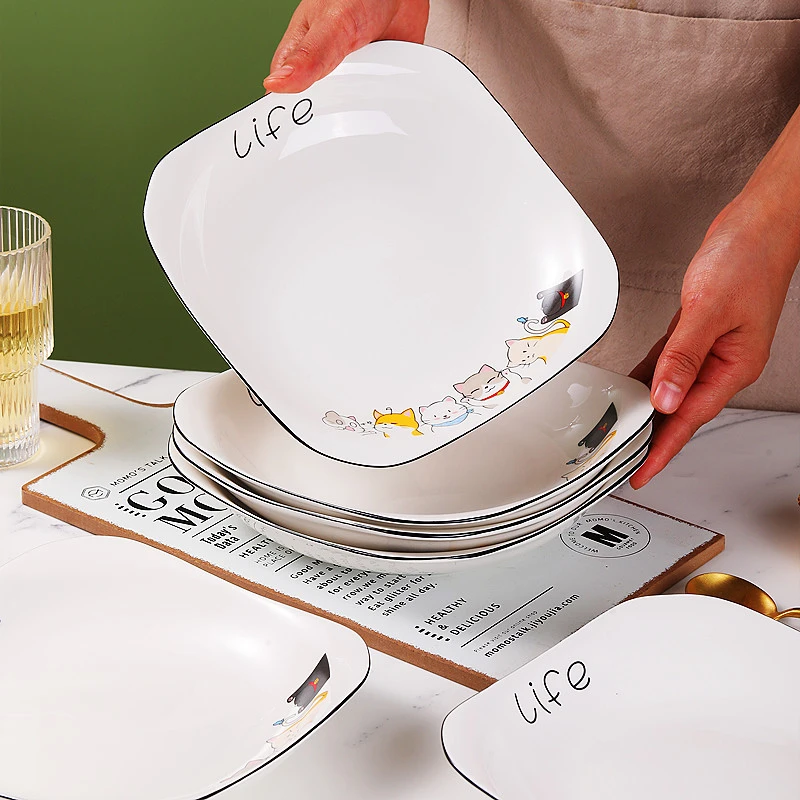 瓷县令好多猫8.5如意方盘4/6只网红早餐盘陶瓷盘碟家用创意碟可爱