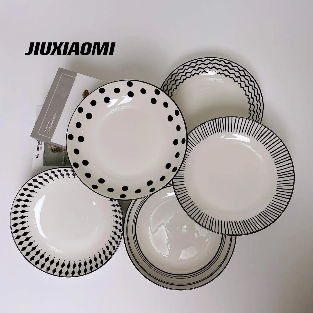 【九小米优选】9英寸赫本风螺纹深汤盘碟子个性家用餐盘餐具水果盘