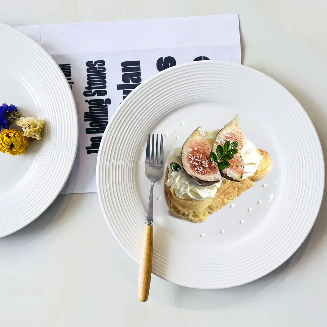 【宠粉福利】10英寸纯白创意螺纹西餐盘意面盘家用酒店简约纯白网红